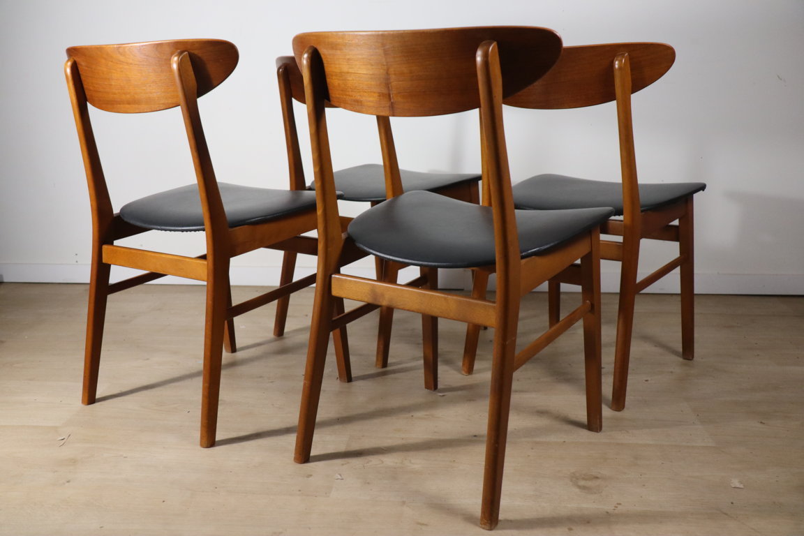Série de 4 chaises danoise scandinave en teck, 1960