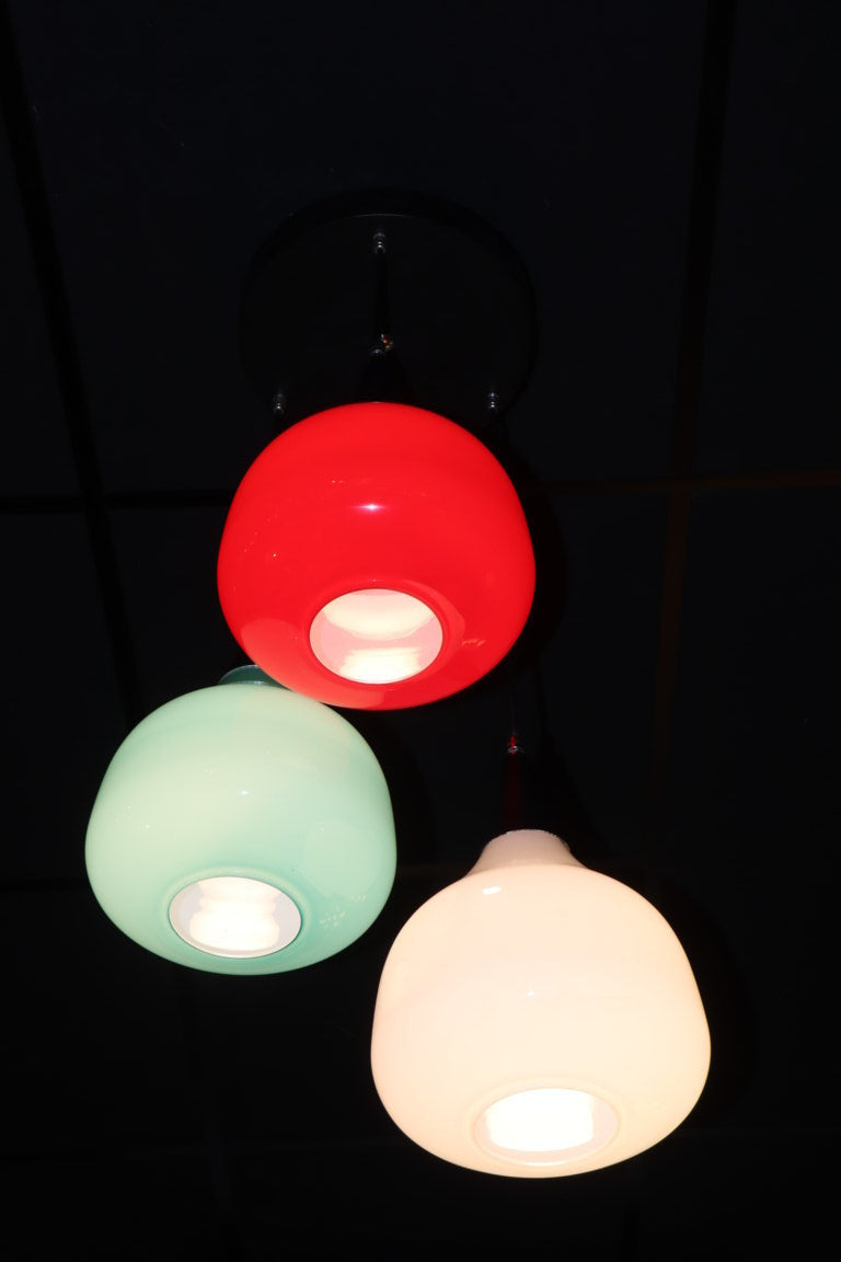 Suspension vintage "Cascade" à 3 globes de verre coloré, 1970