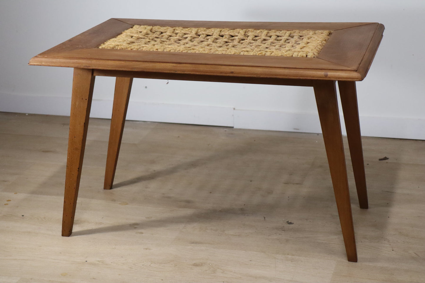 Table basse vintage en chêne et corde, 1950