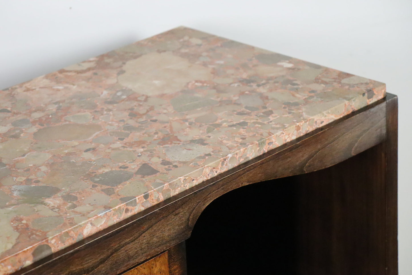 Console vintage en bois et marbre – pieds galbés style classique 1950