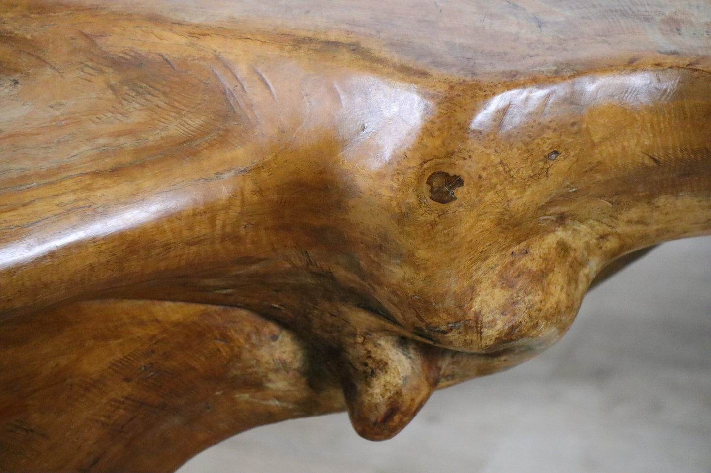 Table basse sculpturale "Racine" brutaliste en orme massif