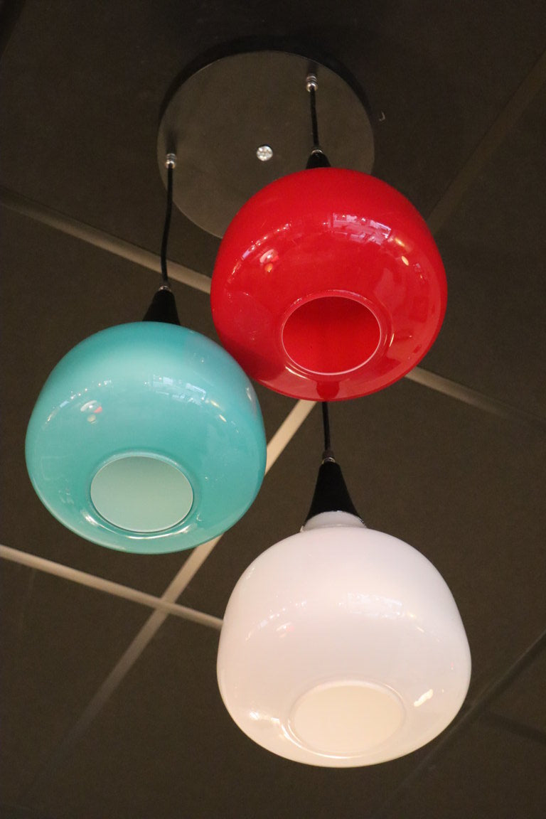 Suspension vintage "Cascade" à 3 globes de verre coloré, 1970