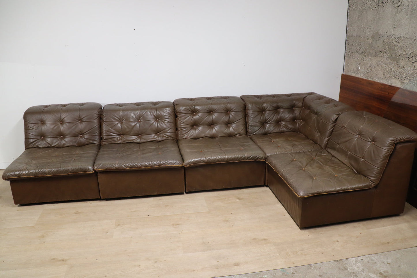 Canapé vintage modulable en cuir patchwork, 1970
