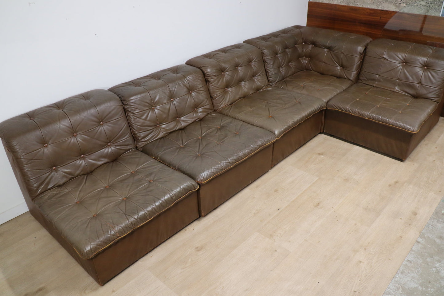 Canapé vintage modulable en cuir patchwork, 1970