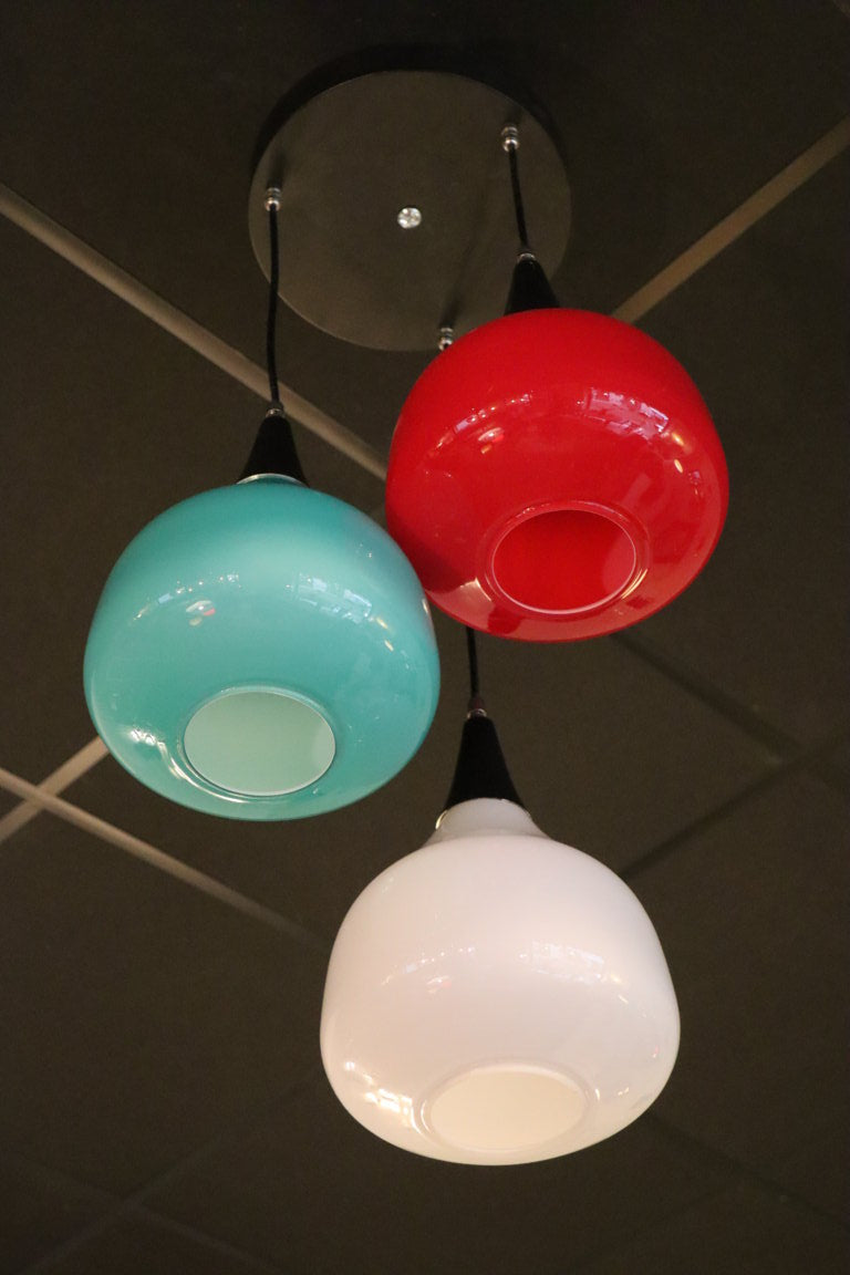 Suspension vintage "Cascade" à 3 globes de verre coloré, 1970