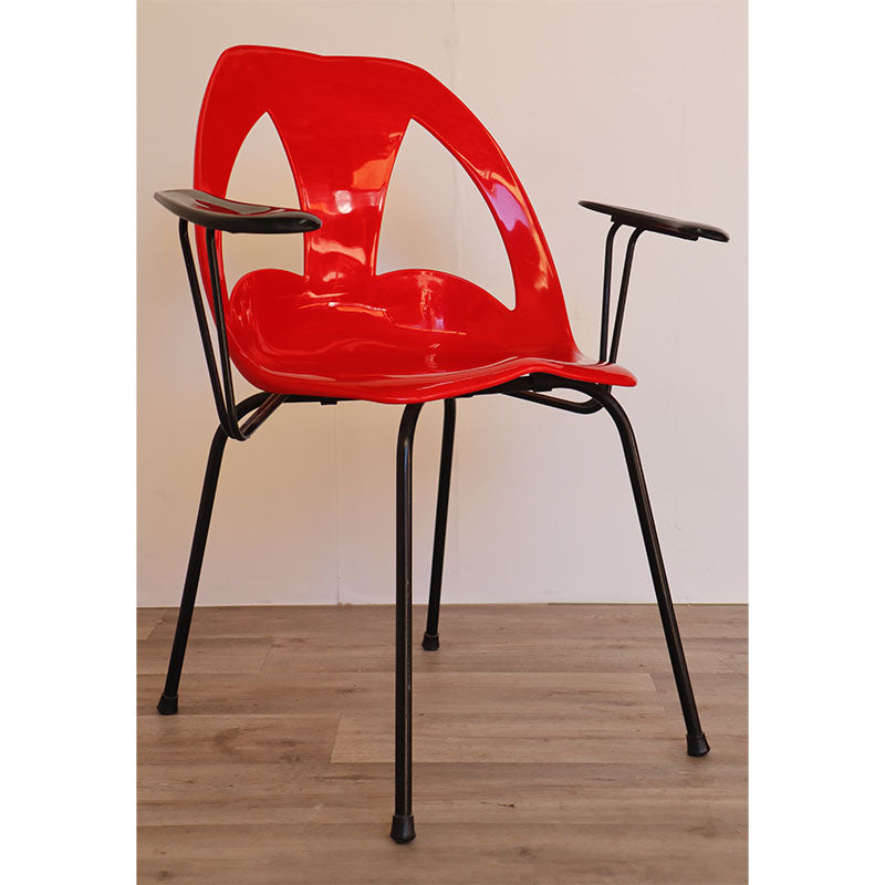 Chaise vintage en plastique rouge thermoformé et métal, 1970