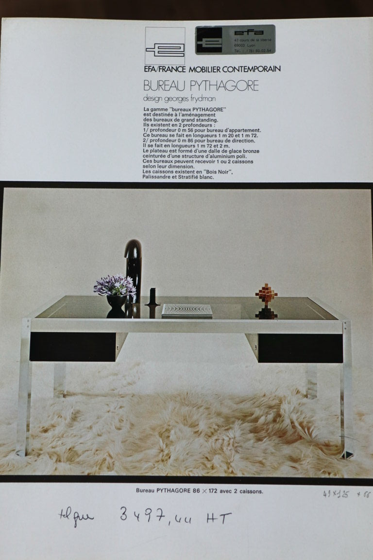 Bureau minimaliste modèle "Pythagore" par Georges Frydman pour EFA, 1970
