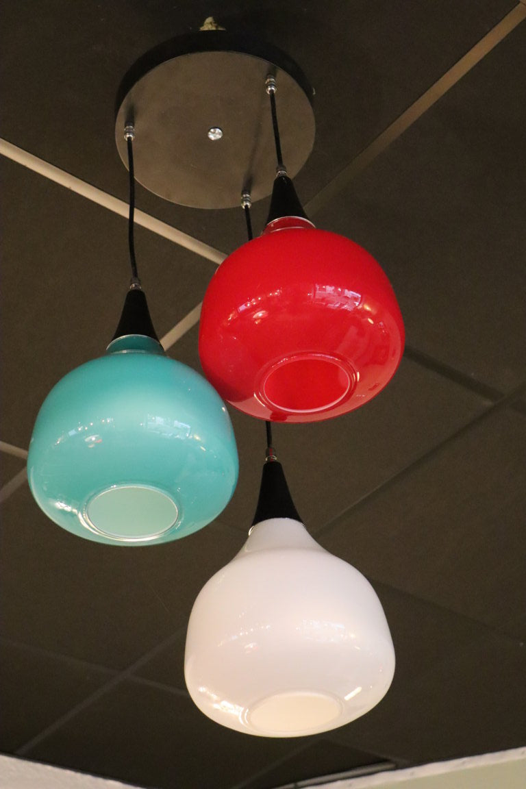 Suspension vintage "Cascade" à 3 globes de verre coloré, 1970