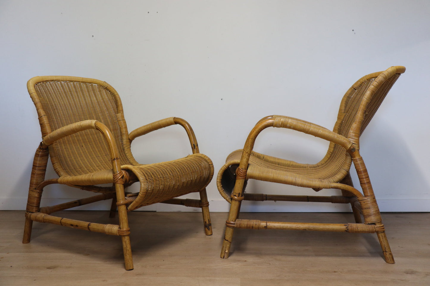 Paire de fauteuils vintage en osier et bambou, 1960