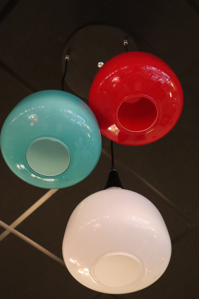 Suspension vintage "Cascade" à 3 globes de verre coloré, 1970