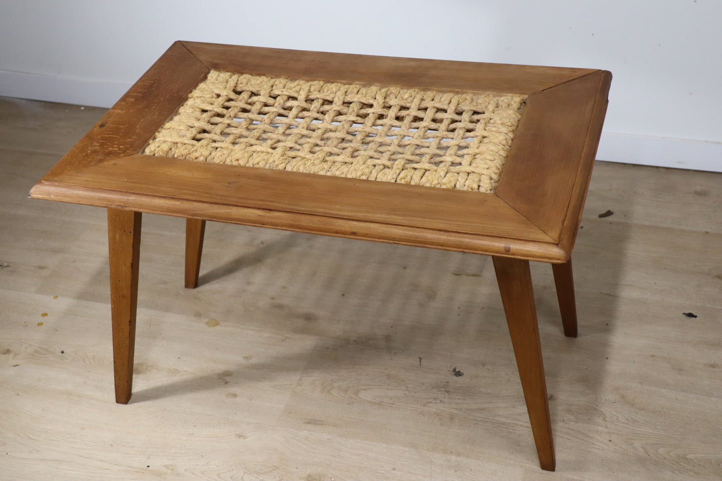 Table basse vintage en chêne et corde, 1950