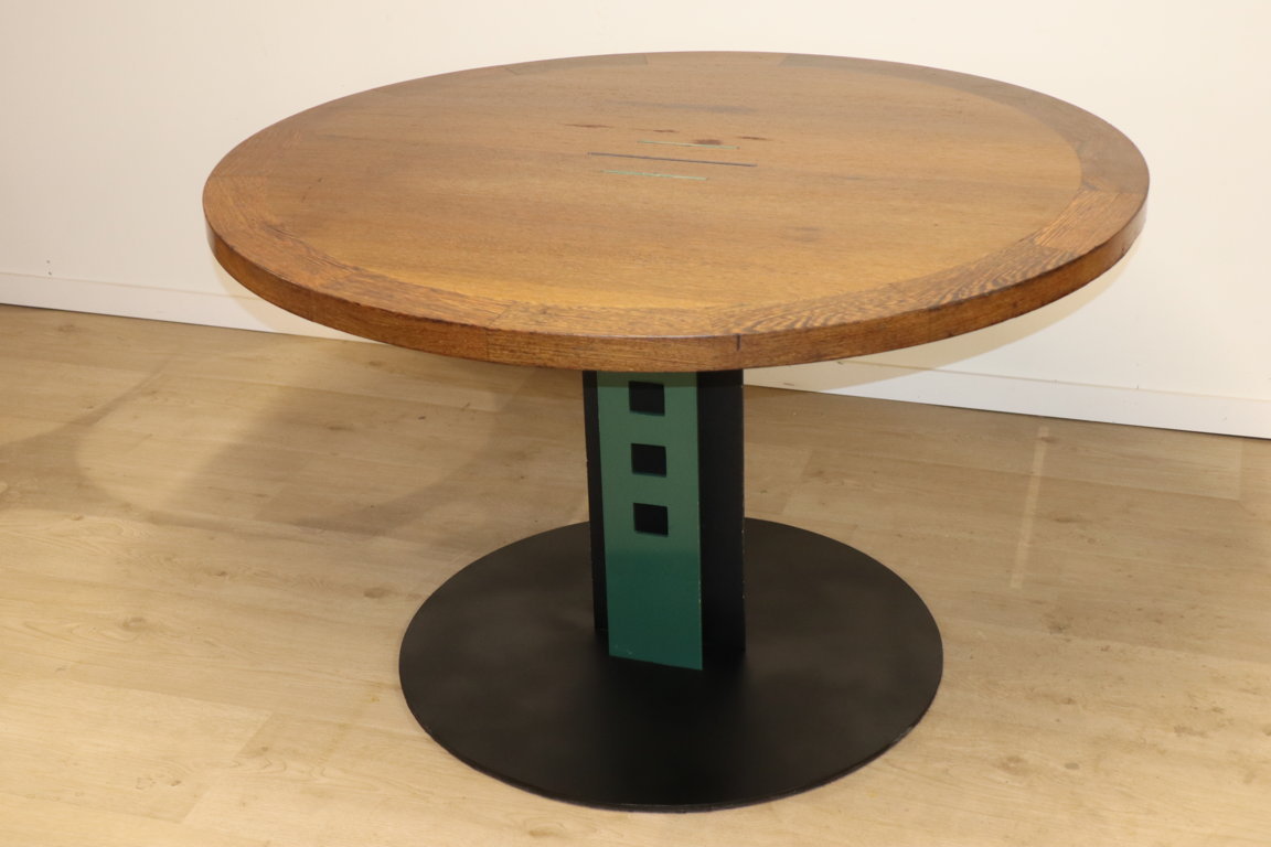 Table de repas moderniste en acier et bois, 1980