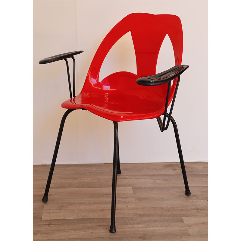 Chaise vintage en plastique rouge thermoformé et métal, 1970