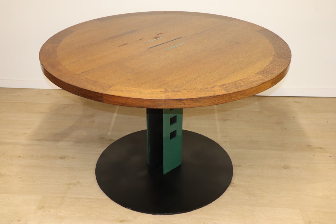 Table de repas moderniste en acier et bois, 1980