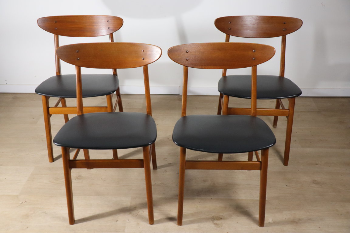 Série de 4 chaises danoise scandinave en teck, 1960
