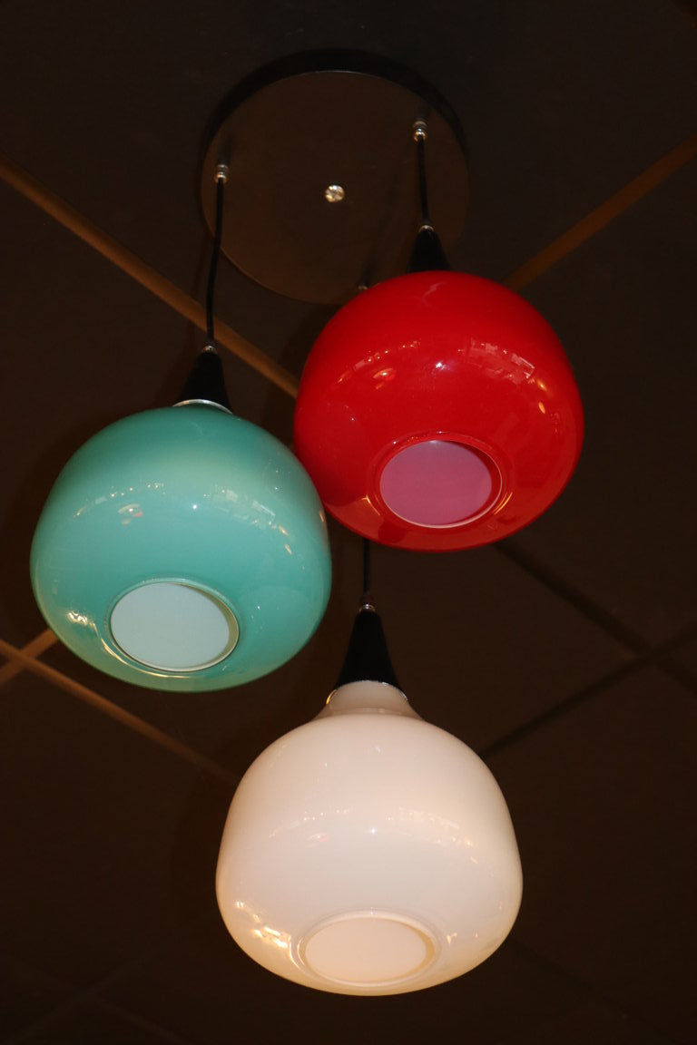 Suspension vintage "Cascade" à 3 globes de verre coloré, 1970