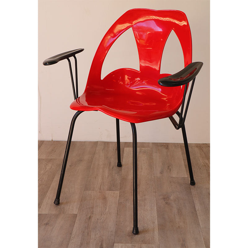 Chaise vintage en plastique rouge thermoformé et métal, 1970