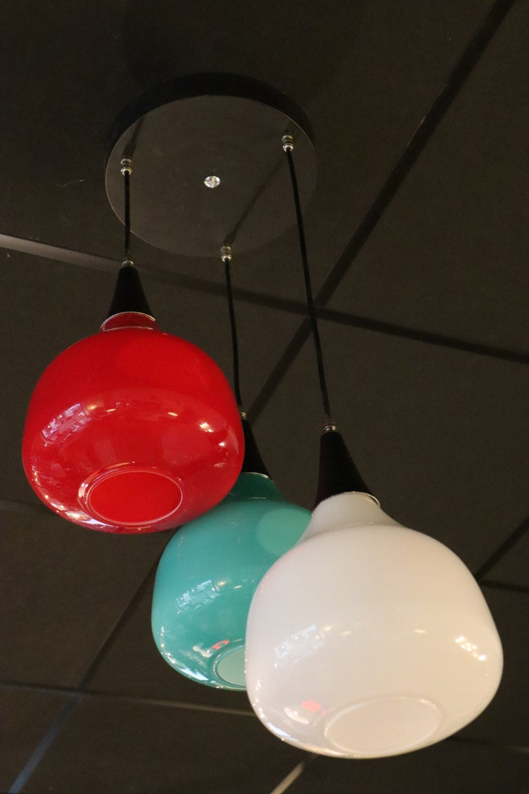 Suspension vintage "Cascade" à 3 globes de verre coloré, 1970