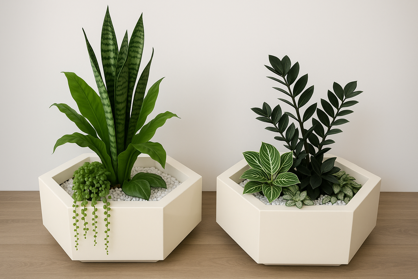 Paire de jardinières hexagonales en fibre de verre vintage – 1970