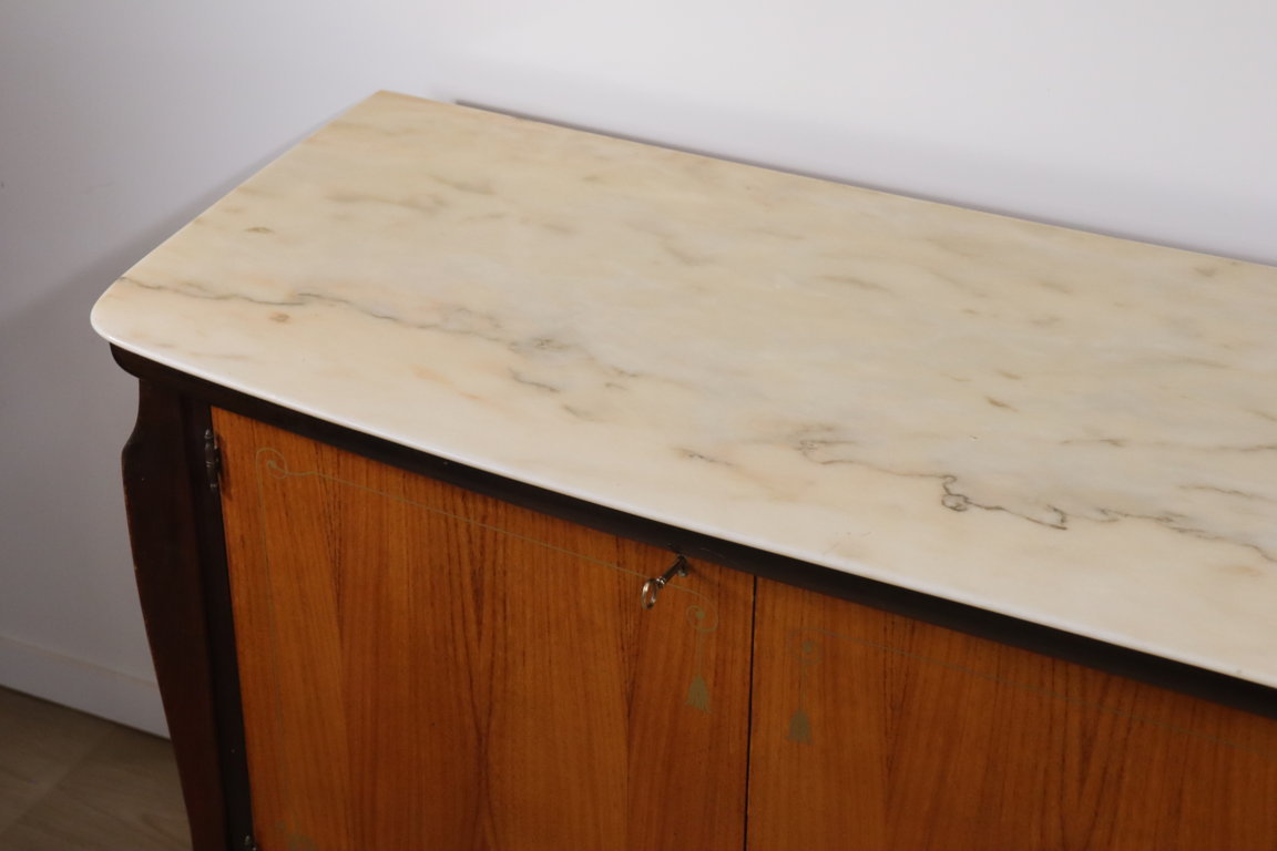 Enfilade italienne en bois vernis et marbre de carrare, 1960