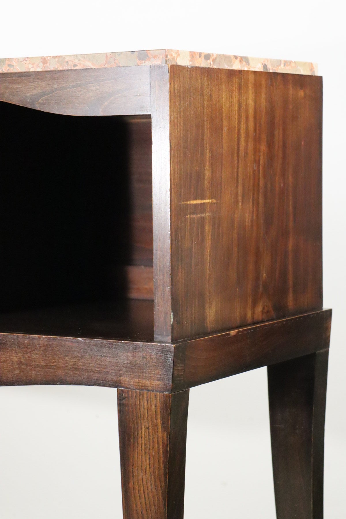 Console vintage en bois et marbre – pieds galbés style classique 1950