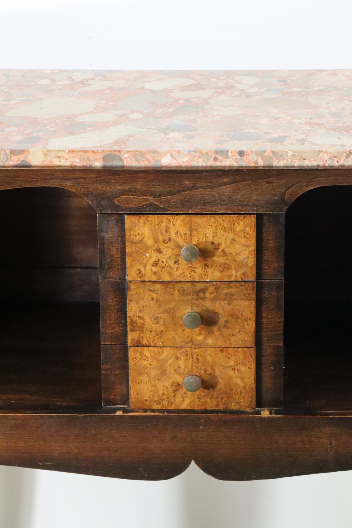 Console vintage en bois et marbre – pieds galbés style classique 1950