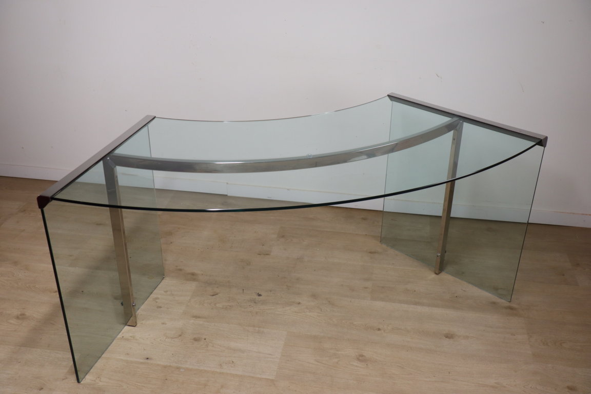 Bureau « Président » par Gallotti et Radice en verre trempé, 1970