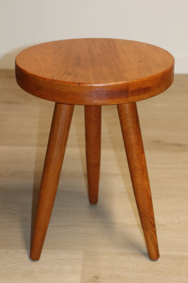 Tabouret de berger vintage tripode en frêne massif, 1950