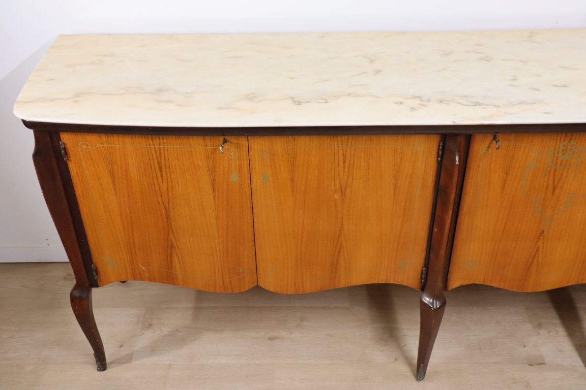 Enfilade italienne en bois vernis et marbre de carrare, 1960