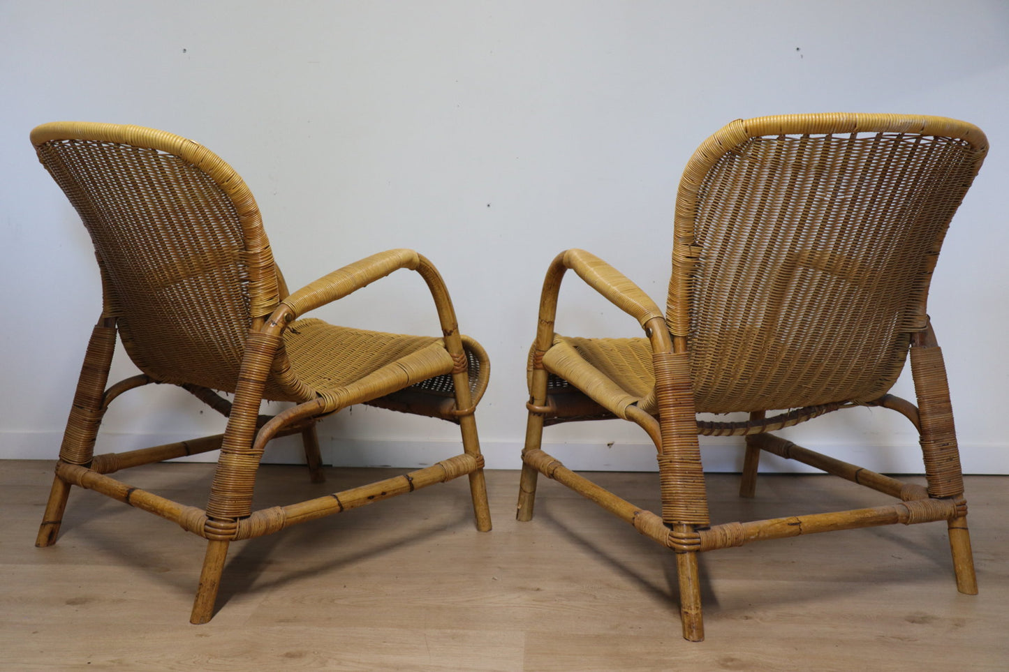 Paire de fauteuils vintage en osier et bambou, 1960