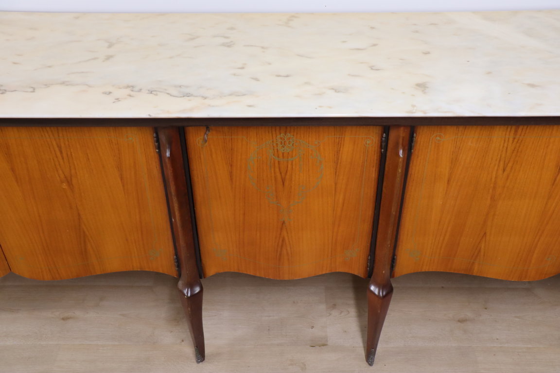 Enfilade italienne en bois vernis et marbre de carrare, 1960