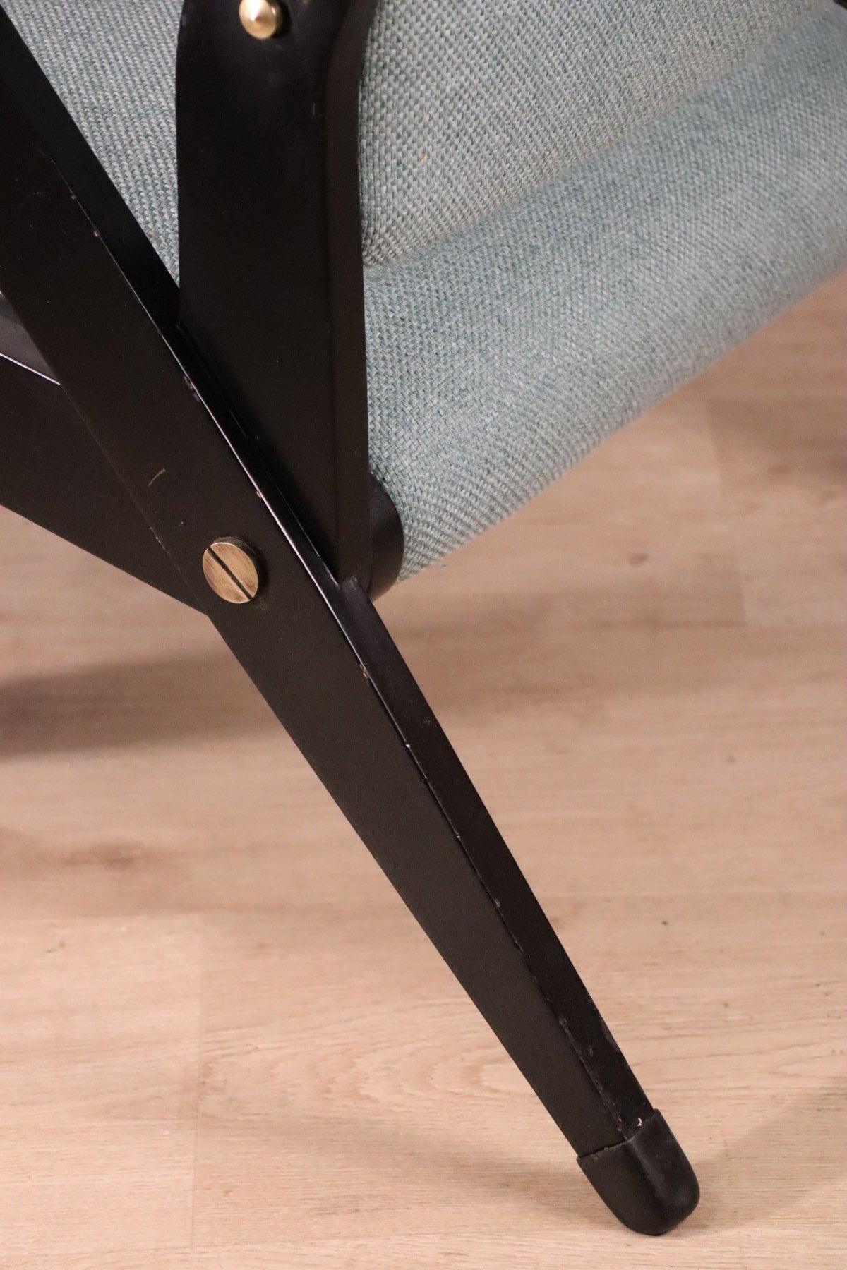 Fauteuil vintage années 60 en bois noir et tissu