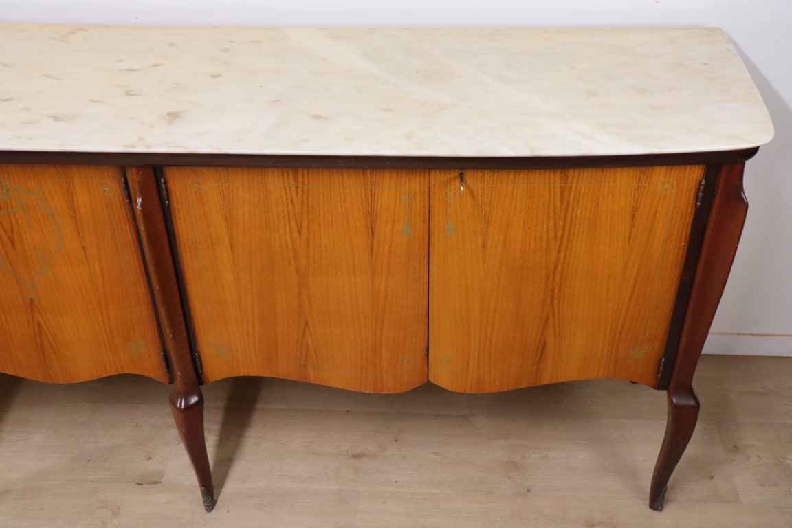 Enfilade italienne en bois vernis et marbre de carrare, 1960