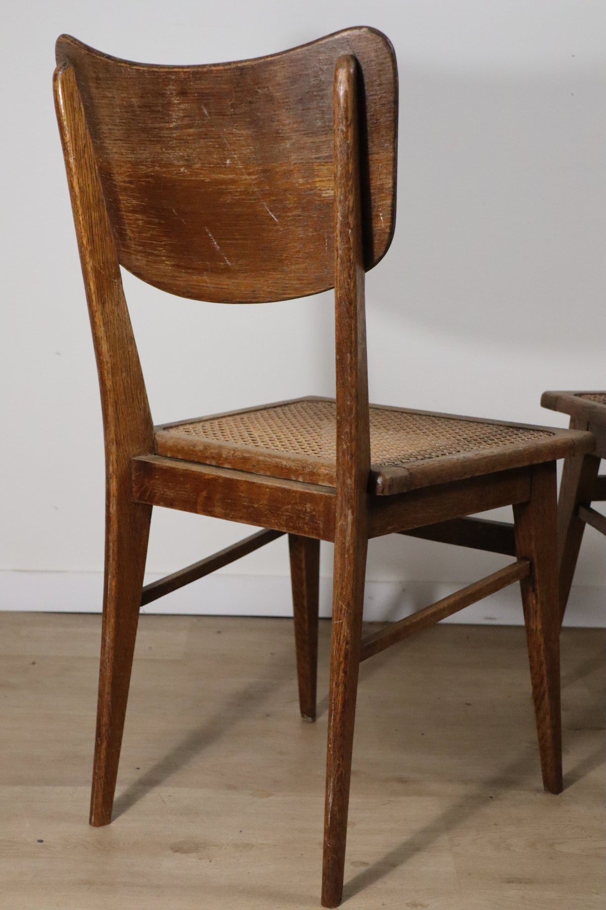 Paire de chaises vintage en chêne et cannage, 1950
