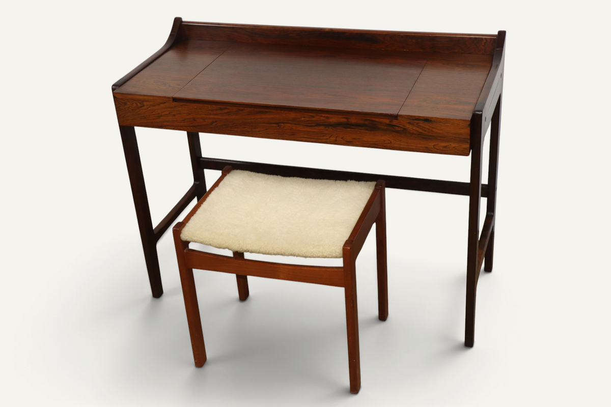 Coiffeuse Bureau danoise en palissandre à miroir escamotable – années 1960