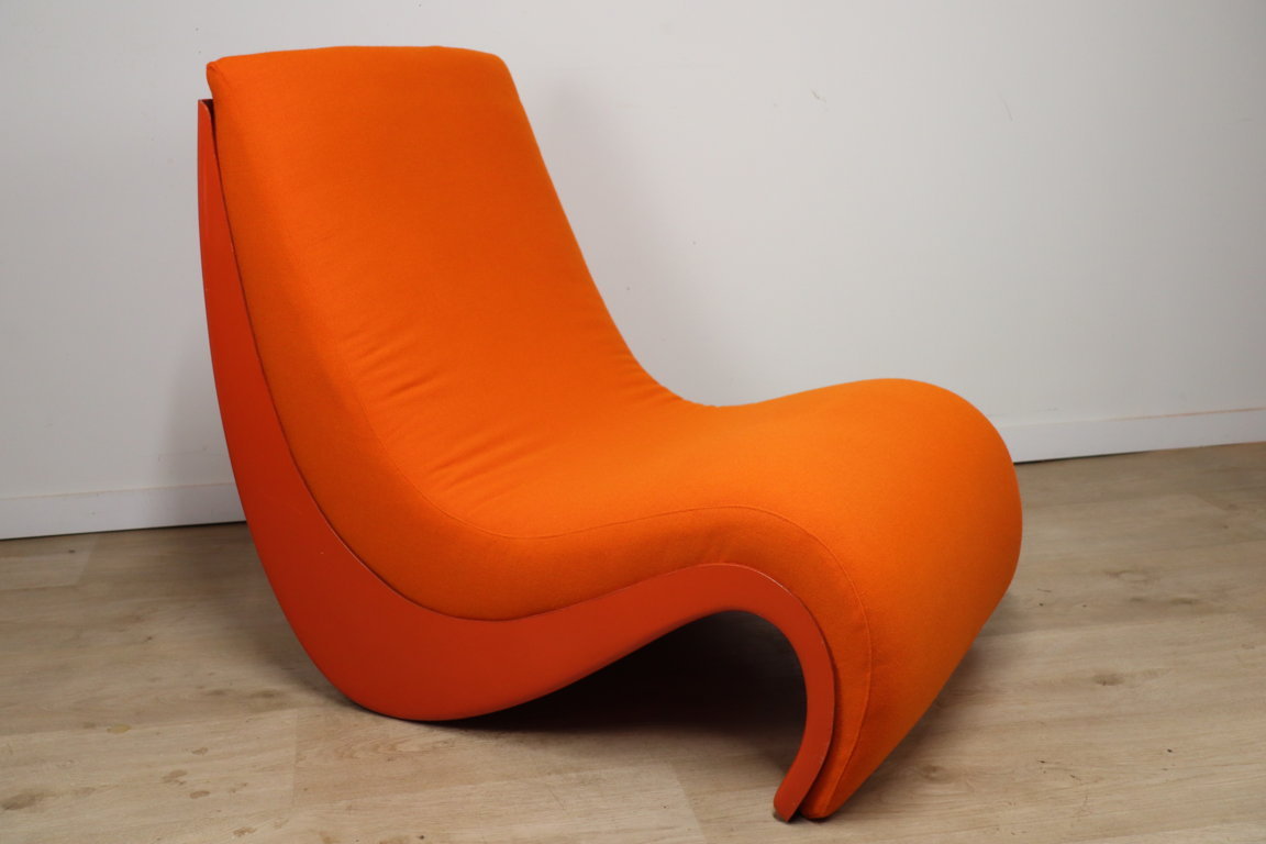 Chauffeuse vintage organique en tissu orange et fibre, 1970