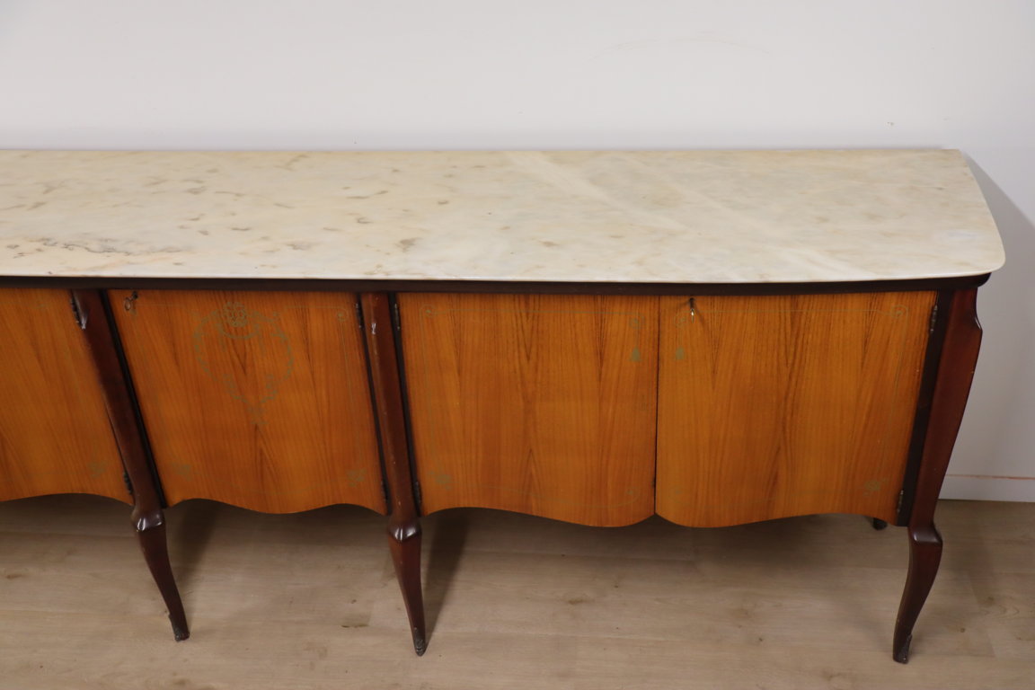 Enfilade italienne en bois vernis et marbre de carrare, 1960