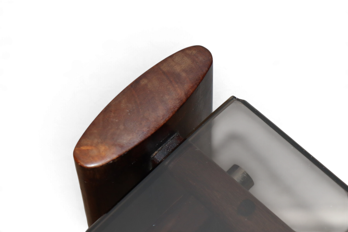 Table basse Percival Lafer en bois exotique et verre fumé – Brésil, 1970