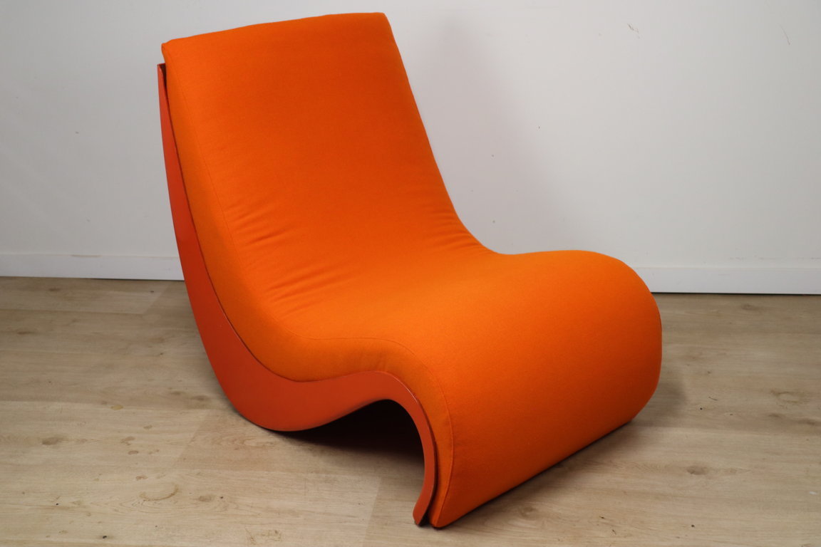 Chauffeuse vintage organique en tissu orange et fibre, 1970