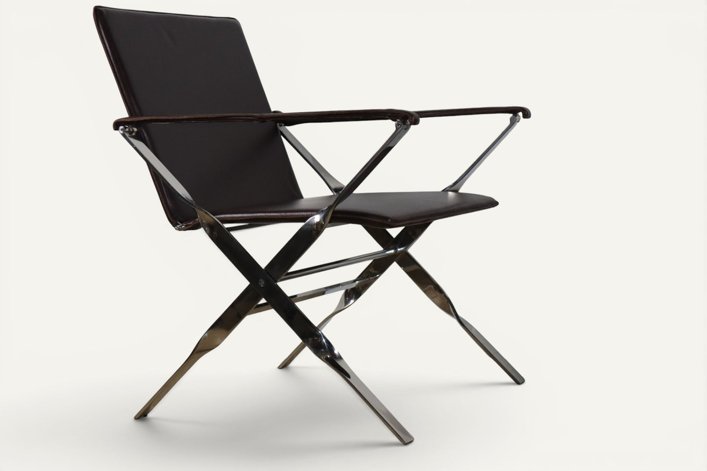 Paire de fauteuils en cuir et métal chromé, Italie - 1970