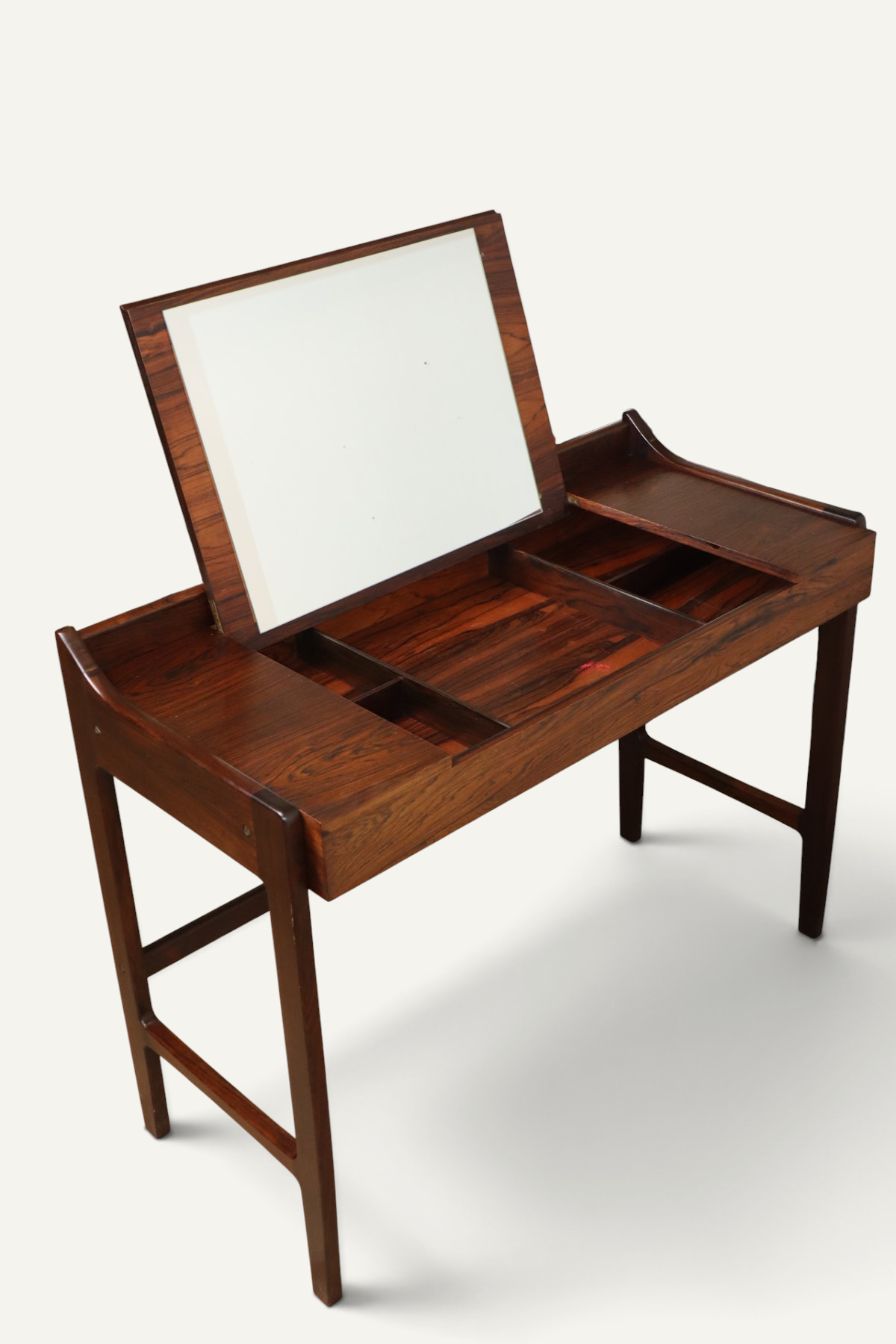 Coiffeuse Bureau danoise en palissandre à miroir escamotable – années 1960