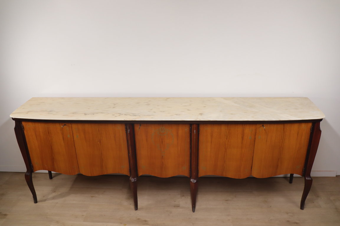 Enfilade italienne en bois vernis et marbre de carrare, 1960