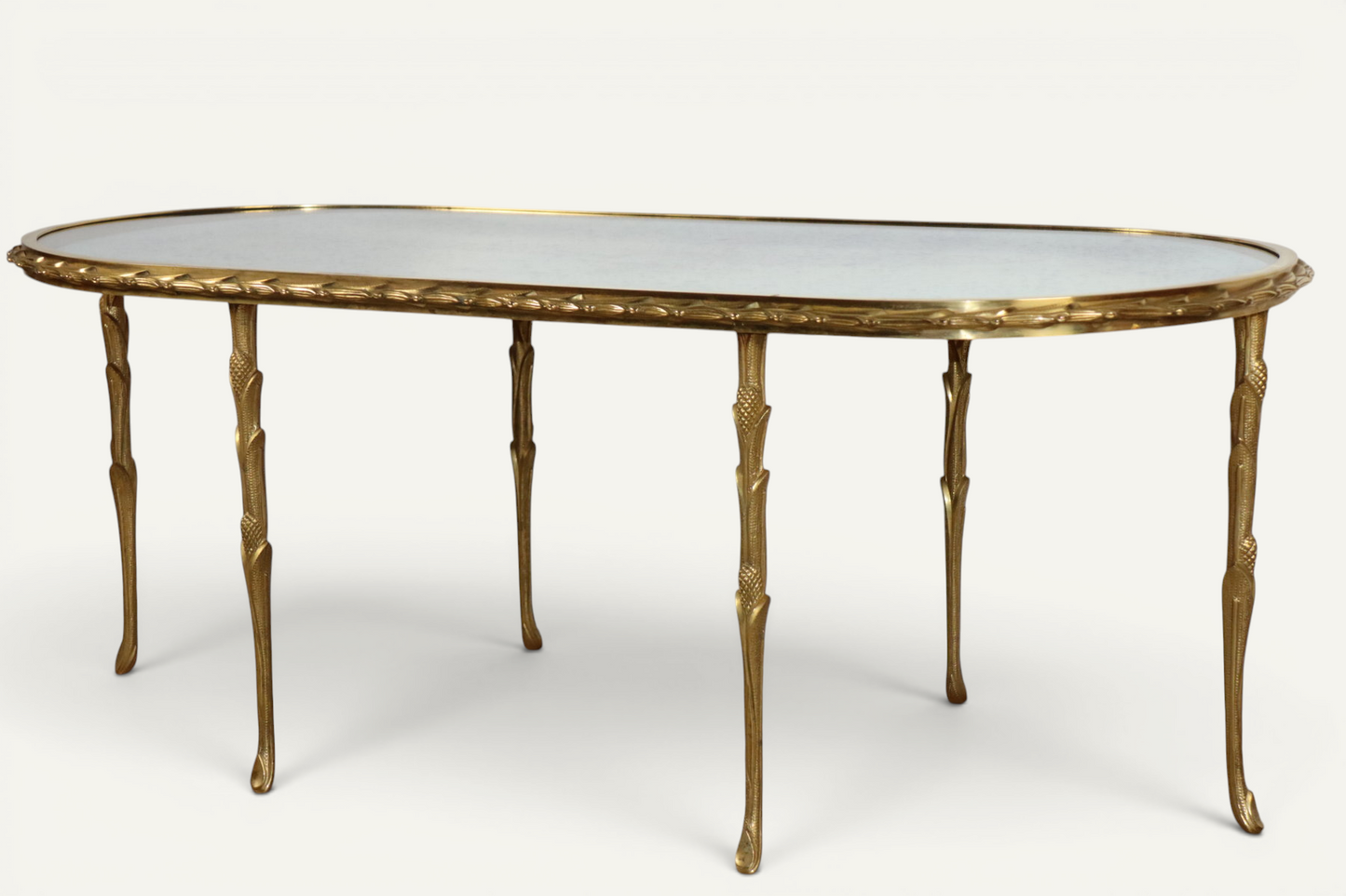 Table basse Maison Baguès en bronze doré et miroir vieilli – Années 1950