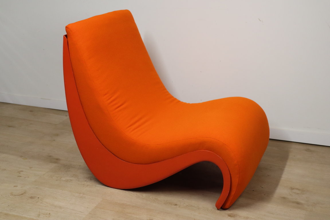 Chauffeuse vintage organique en tissu orange et fibre, 1970