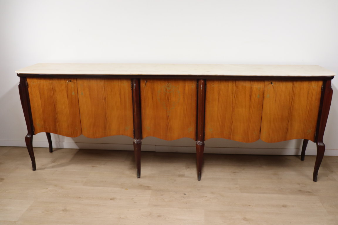 Enfilade italienne en bois vernis et marbre de carrare, 1960