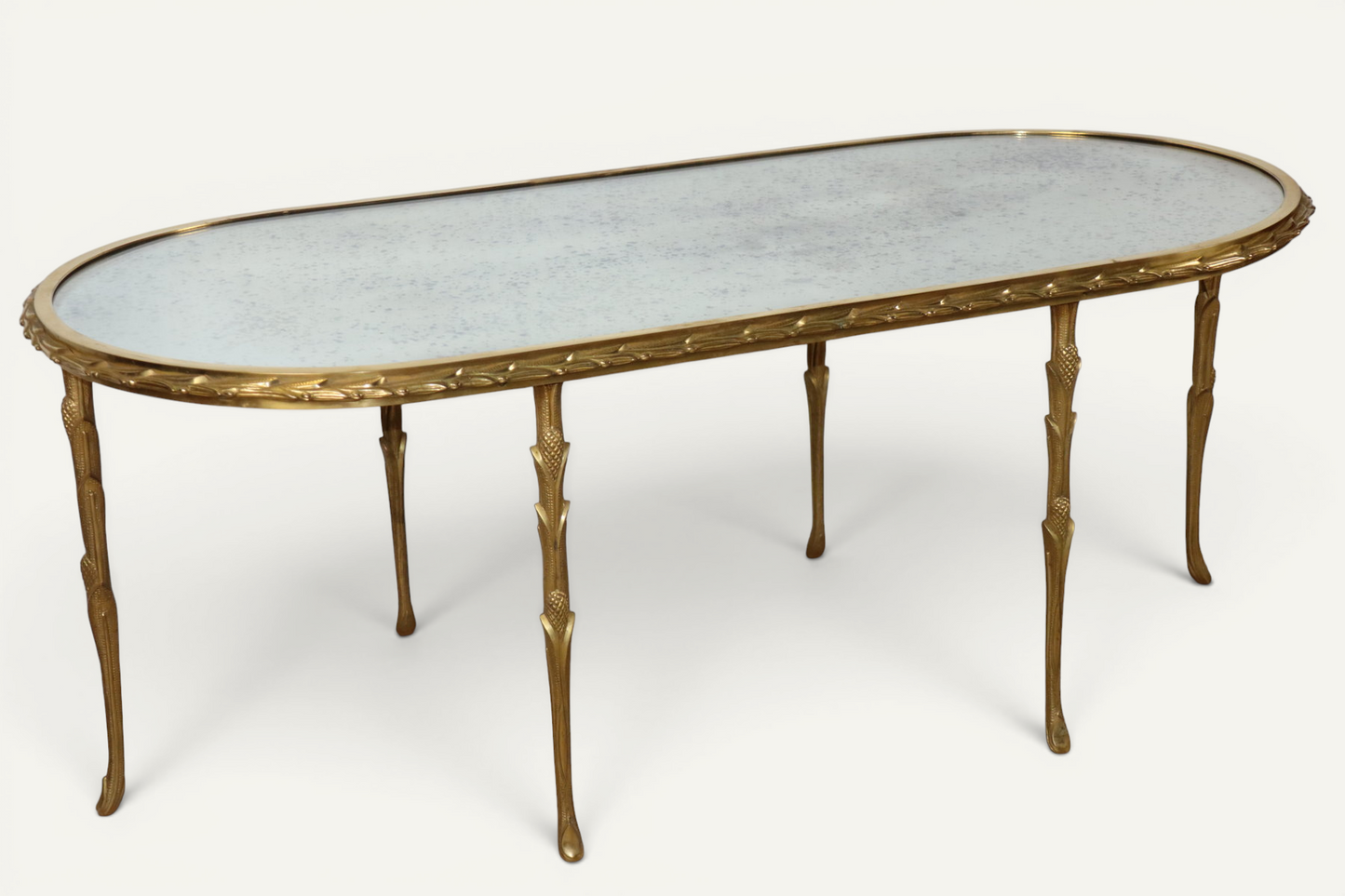 Table basse Maison Baguès en bronze doré et miroir vieilli – Années 1950