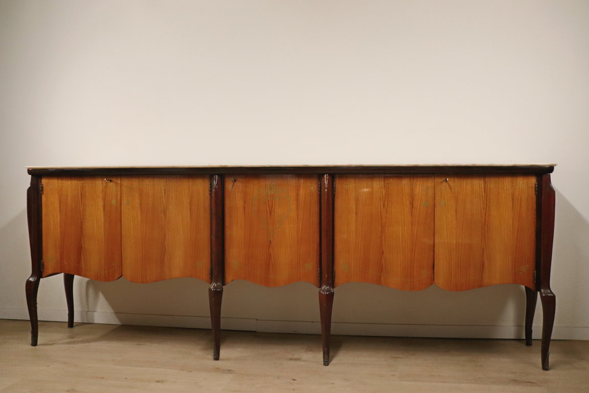 Enfilade italienne en bois vernis et marbre de carrare, 1960