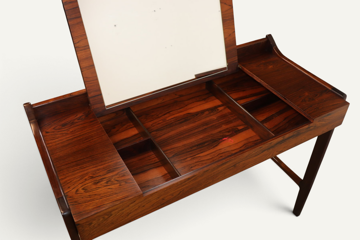 Coiffeuse Bureau danoise en palissandre à miroir escamotable – années 1960