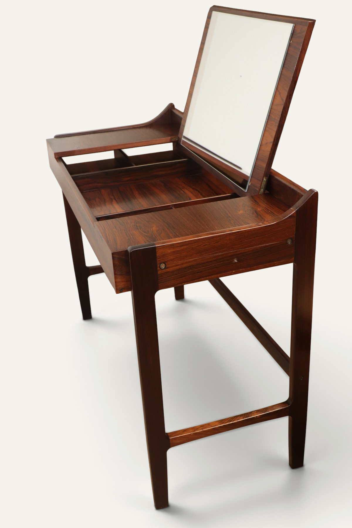 Coiffeuse Bureau danoise en palissandre à miroir escamotable – années 1960