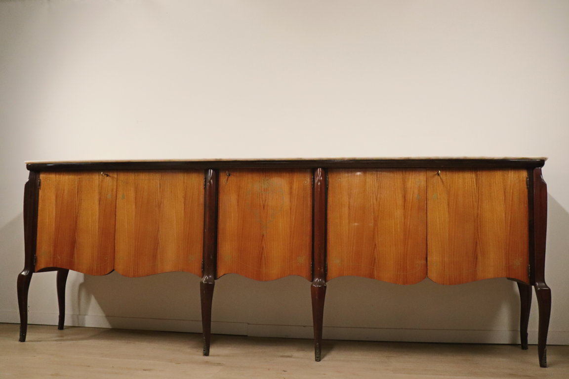 Enfilade italienne en bois vernis et marbre de carrare, 1960